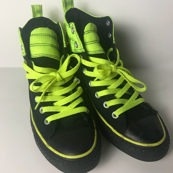 black and neon green converse